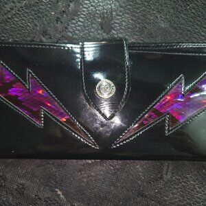 Trophy Queen Patent Leather Purple Python Lightening Bolt Wallet